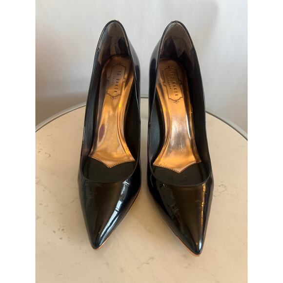 TED BAKER PATENT LEATHER UPPER LEATHER LINING POINTED TOE HEELS BLACK SIZE 40.5 - Picture 2 of 10